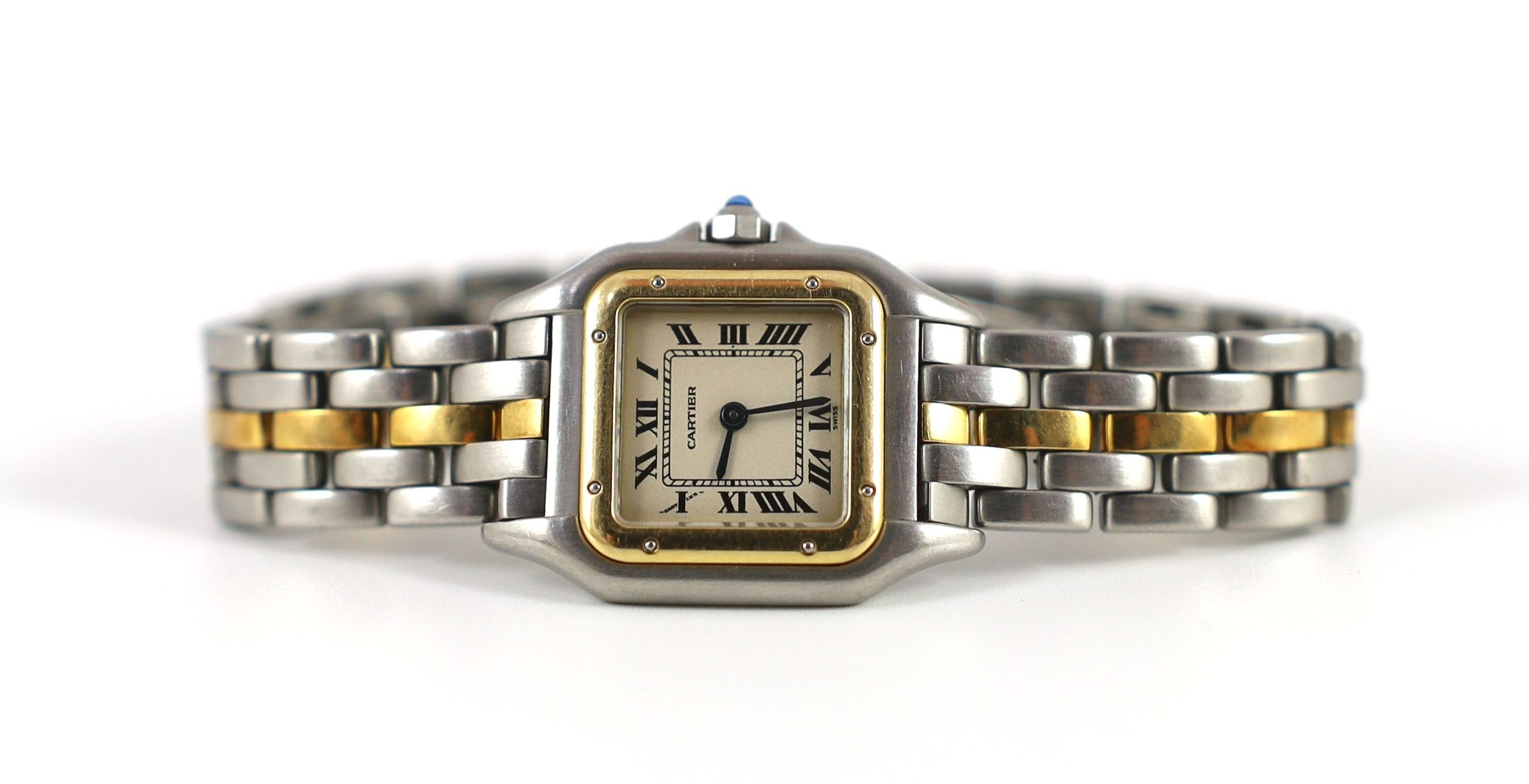 A lady's steel and gold Cartier Panthere quartz wrist watch